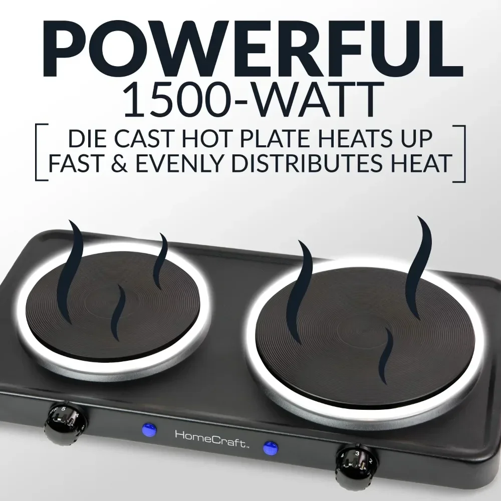 

-Double Burner Hot Plate, Portable Countertop Double Burner Hot Plate Electric Cooktop,1500-Watts, Adjustable Temperature Contro