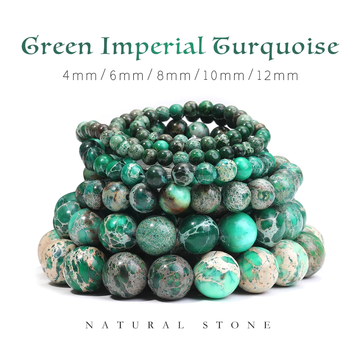 Natural Stone Green Imperial Turquoise Jasper Round Loose Beads 4/6/8/10/12MM Pick Size Wholesalable Turquesa Imperial Verde