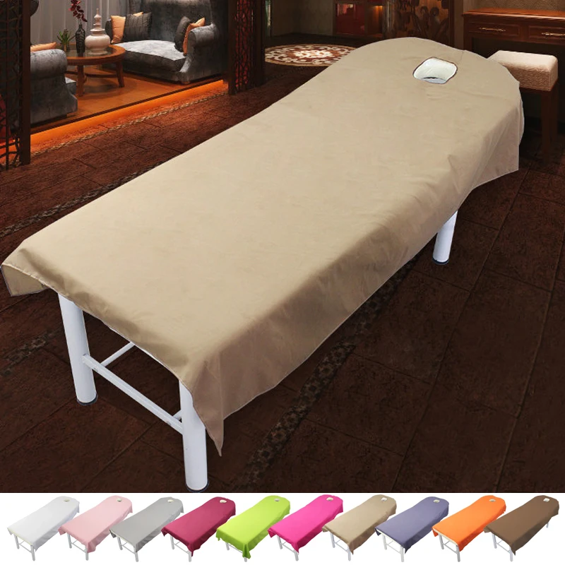 

80/120cmx90cm Beauty Bed Sheet Cosmetic Salon Sheets Spa Massage Treatment Polyester Spa Bed Cover Sheet with Hole Home Textile