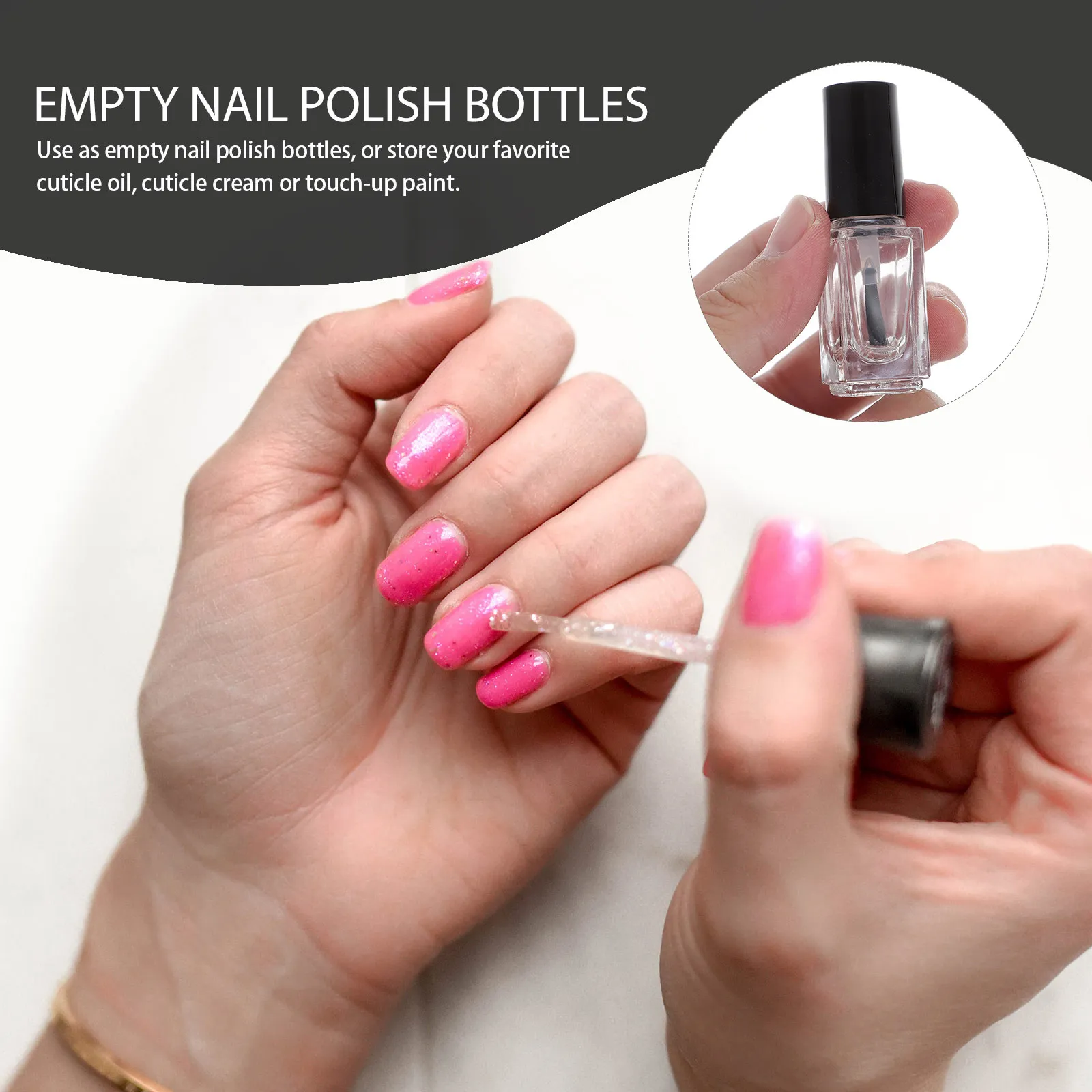 20 flacons de vernis à ongles en verre exquis de 3 ml, carrés, vides, rechargeables, pour parfum, huile pour cuticules, retouche de peinture