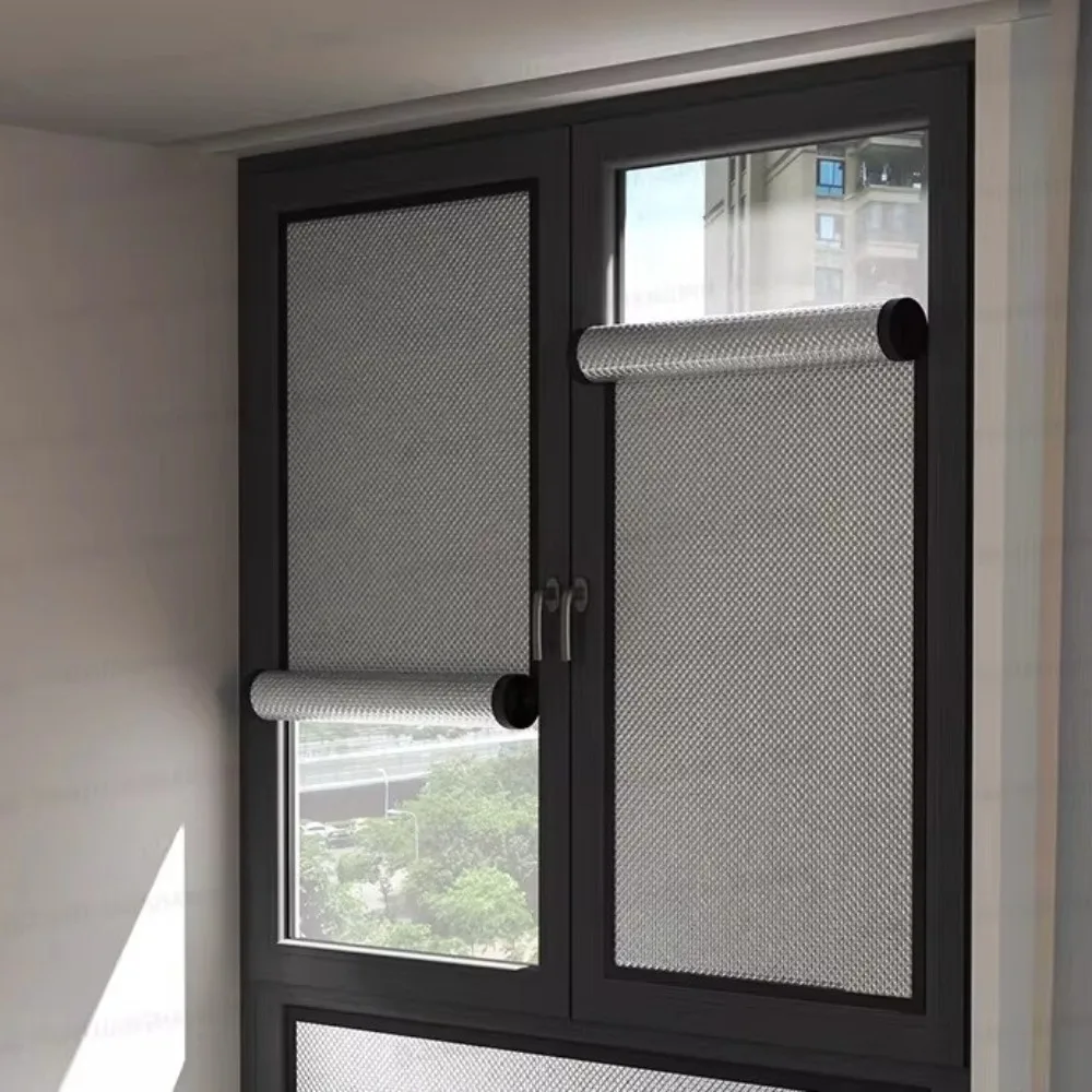 Self-adhesive Thermal Insulation Curtains Heat Insulation Anti-UV Aluminum Foil Window Shade No Drill Retractable