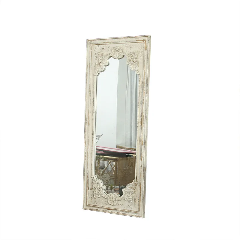 

Retro wood floor-to-ceiling, bedroom fitting mirror, solid wood wall-mounted full-body homestay decorative mirror