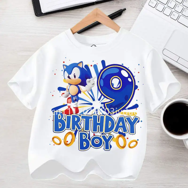 Verjaardag T-shirt Set Sonics Jongens Meisjes Kawaii Katoenen Kleding Cartoon Tops Kleding Korte Mouw Zomer Anime Kleding Leuke Geschenken