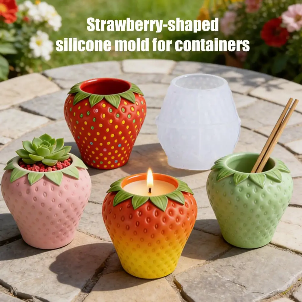 Molde de Silicone para Vaso de Morango em Cimento/Argila, Molde de Silicone para Vaso de Flores em Gesso, Molde de Concreto para Vaso de Suculentas, Molde de Epóxi para Porta-Canetas