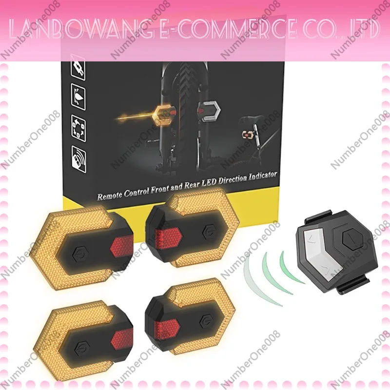 Wireless Remote Split 4 LED Front Rear Turn Signal Lights Wireless No Wiring Rechargeable Signal Light for Bicycle Electric