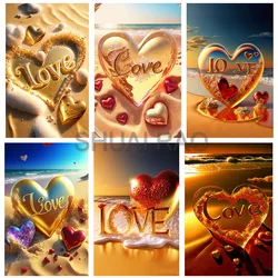 Beach Scenery 5D Diamond Painting Heart Love Diamond Mosaic Kits Rhinestone Embroidery Full Drill Cross Stitch wedding Decor