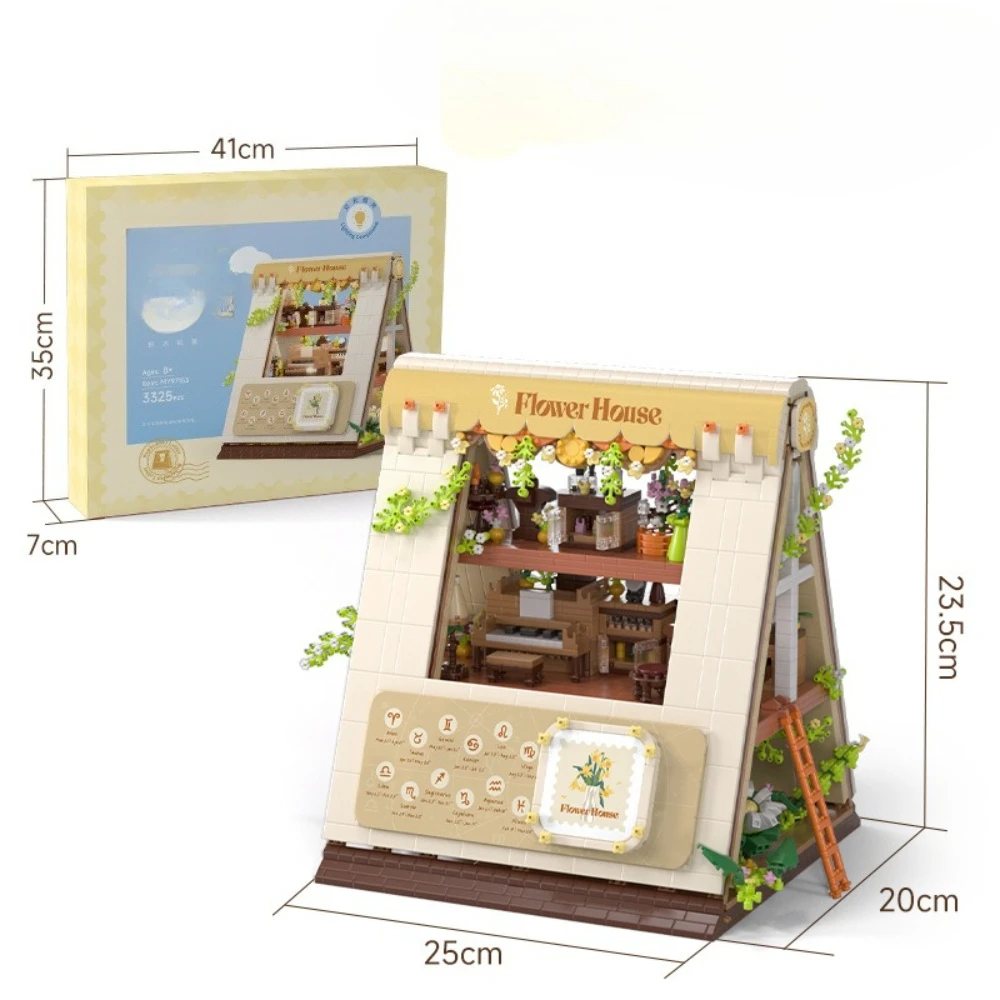 MOC A-vormige Bloemenwinkel Winkel Huis Bouwstenen Set Herfst Brief Diamant Model DIY Speelgoed Voor Kinderen Verjaardag Vakantie Geschenken