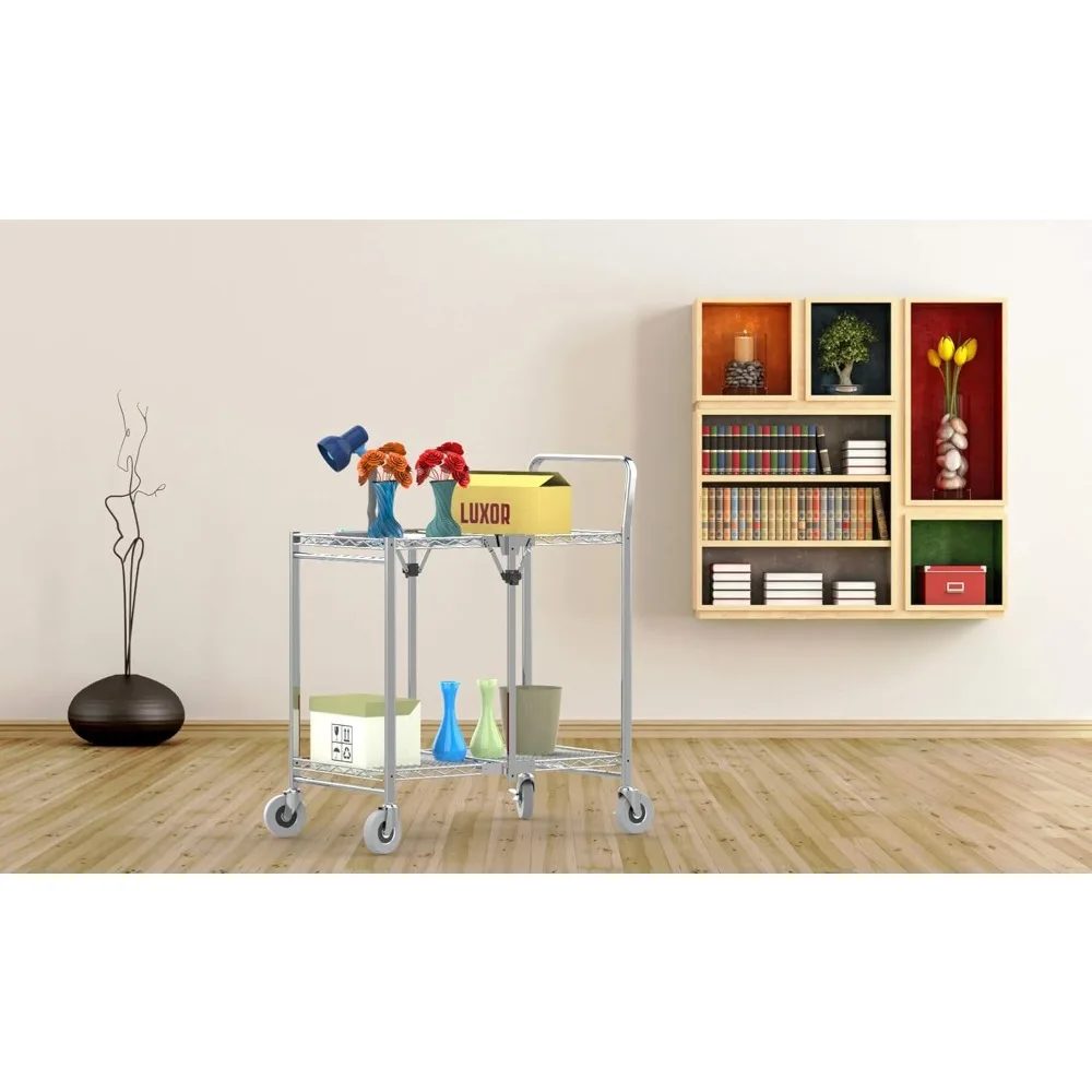 عربة سلكية قابلة للطي ثنائية الرف من Luxor WSCC-2 مع عجلات للاستخدام عالي التحمل، تدعم 200 رطل، وتخزين مدمج #5