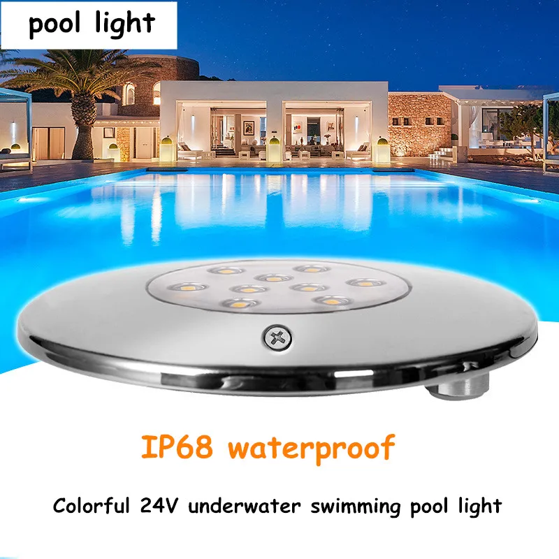 

LED Swimming Pool Light Underwater Light Fountain Lamp Colorful IP68 Waterproof All Stainless Steel Ultra-thin Pool Light 12v