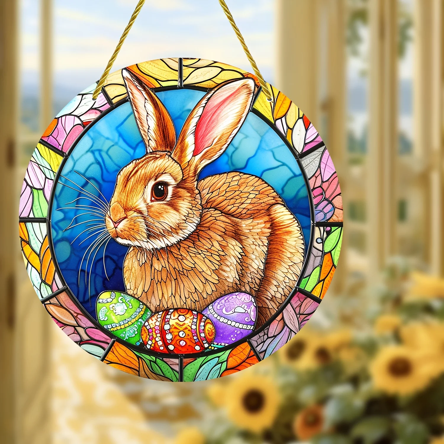 

Акриловый круглый подвесной солнцезащитный козырек, знак пасхального кролика и охоты на яйце, украшение окна, украшение крыльца, украшение стены, дом