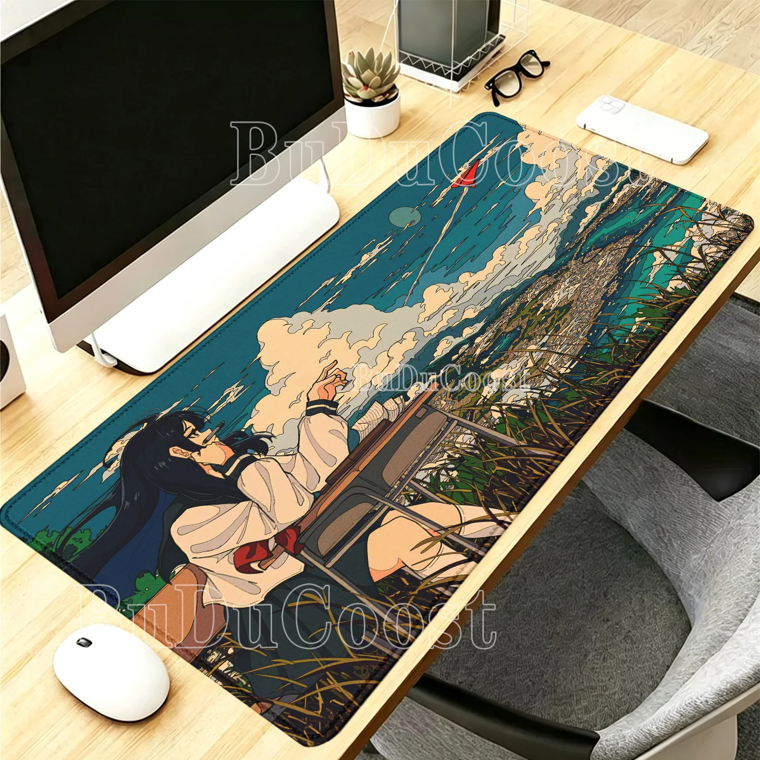 anime girl paper airplane scenery Mouse Pad Gamer Large Mousepad Carpet Office accessories Computer Game HD printing Table Mat