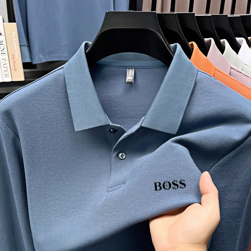 الراقية العلامة التجارية قميص بولو مطبوع بأكمام طويلة 100% القطن الخالص الرجال أفضل الخريف البند الجلد ودية مريحة تي شيرت غير رسمي