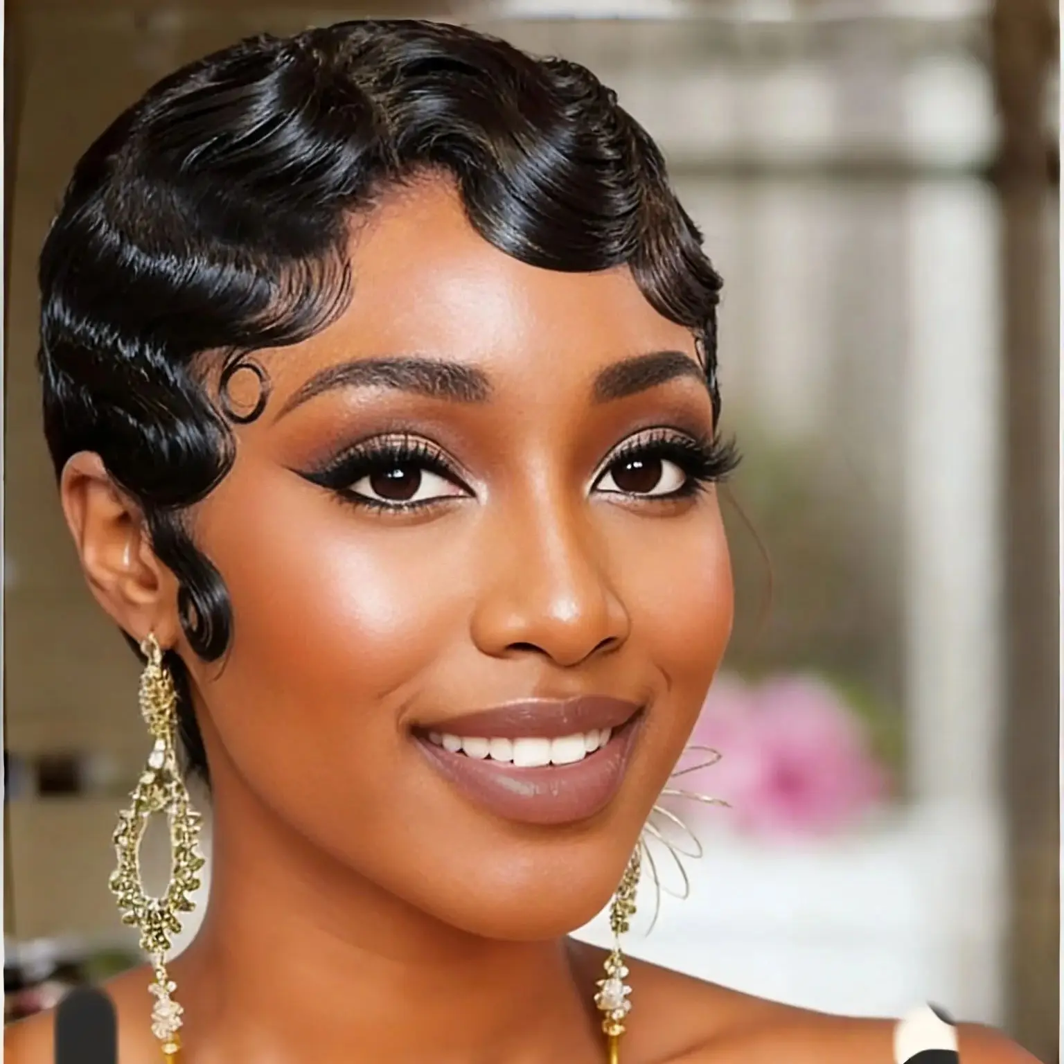 

Короткий парик из натуральных волос с эффектом «волны», машинной работы, для женщин, естественный вид