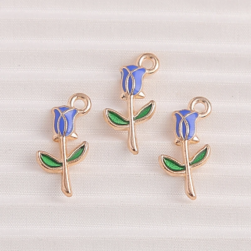 10 Stück 10 x 18 mm niedliche Emaille-Rosen-Blumen-Charms-Anhänger für Schmuckherstellung, Halsketten, Ohrringe, Armbänder, DIY-Bastelzubehör – Detail 5
