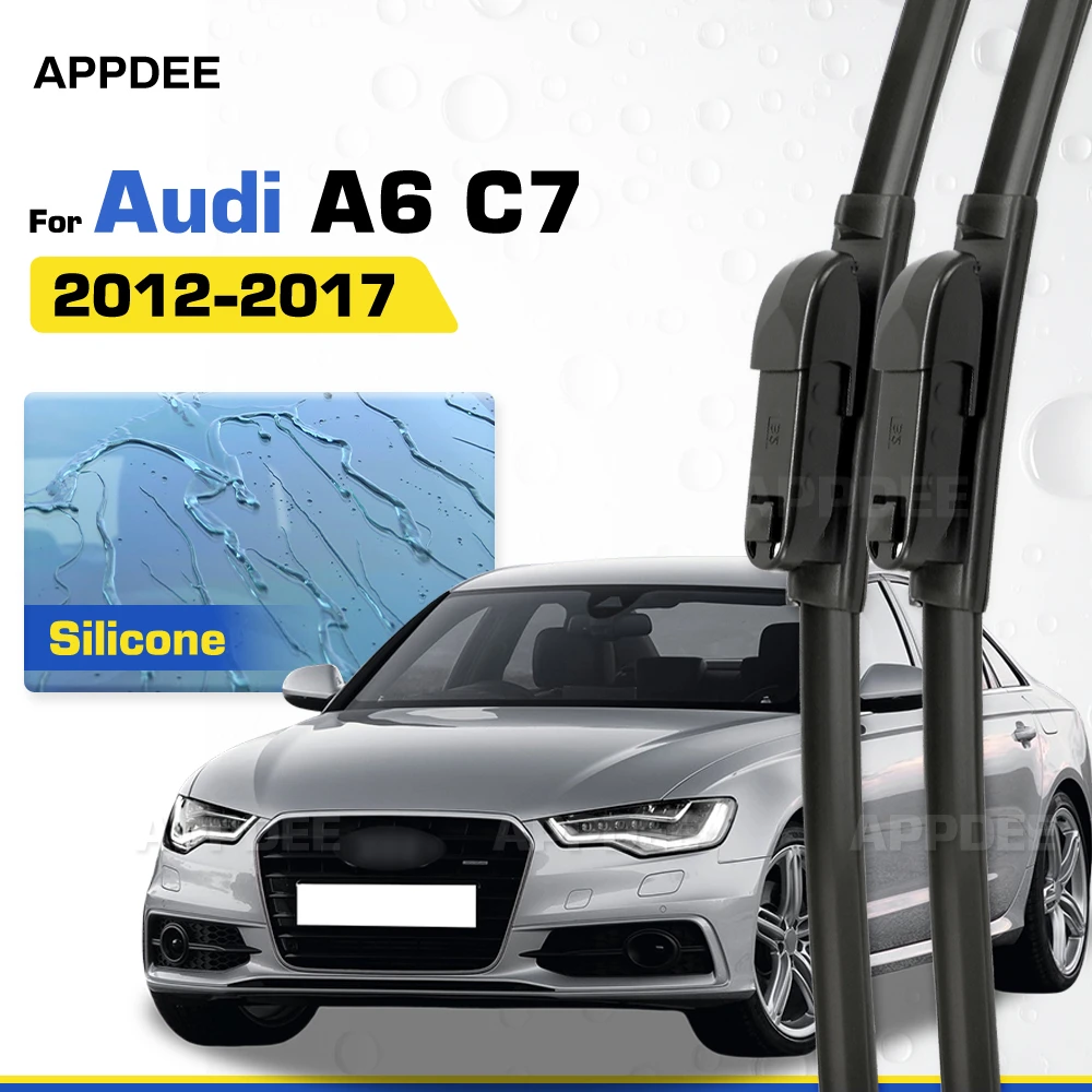 Silicone & Rubber LHD&RHD Front Wiper Blades Set For Audi A6 C7 2012-2017 Coated Windshield Windscreen Window Brushes