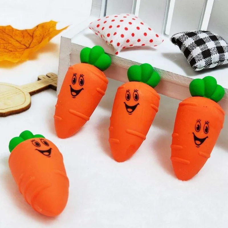 2 Pieces/batch 3D Creative Carrot Eraser Cute Cartoon Detachable Eraser School Supplies Sketch Christmas Gift Card Wow Eraser