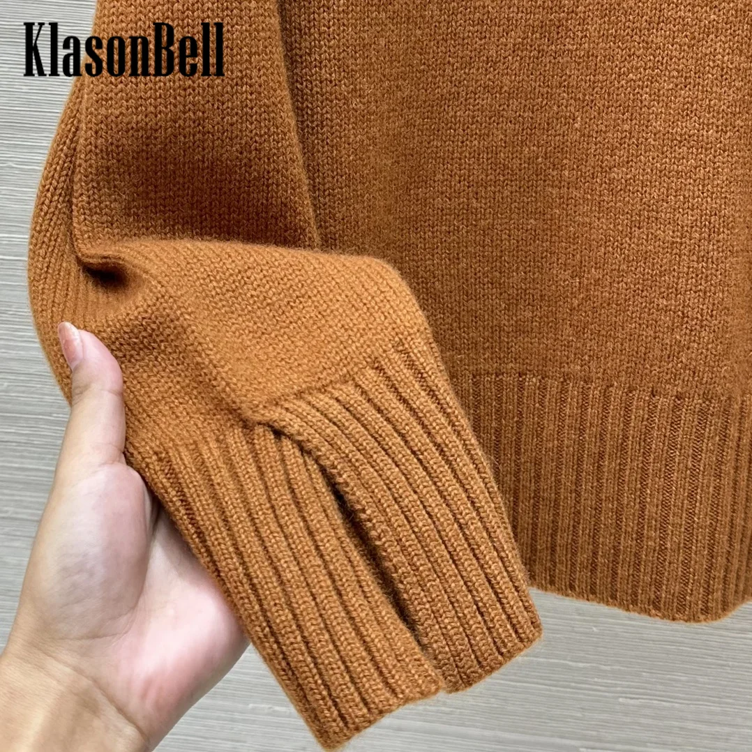 9.26 KlasonBell-Women Autumn Winter New Half Zipper Lapel Cashmere Keep Warm Knitwear Cuff Split Design All-match Sweater