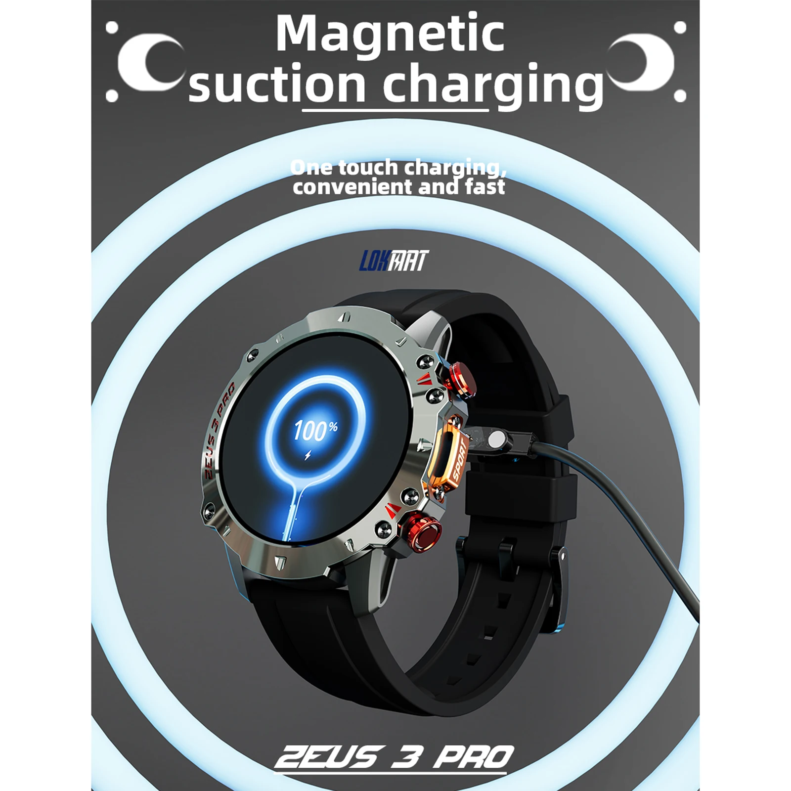 LOKMAT ZEUS 3 PRO Smart Watch 1.39” IP67 Waterproof BT Call Watch Blood Oxygen/Pressure Monitoring Remote Photography Smartwatch