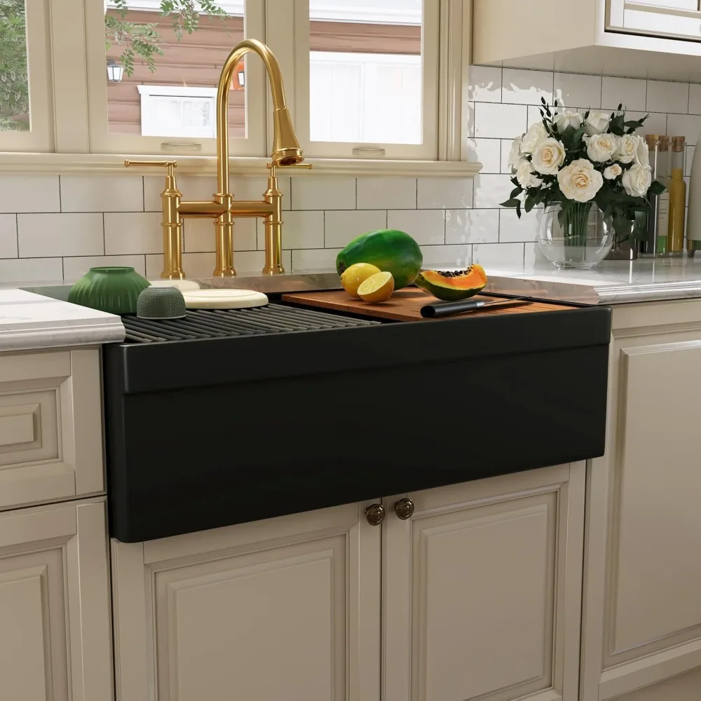 

33 Fireclay Kitchen Sink 33"x20" Fireclay Kitchen Sink Undermount Ledge Matte Black Classic Under Counter Single Bowl Sink Basin