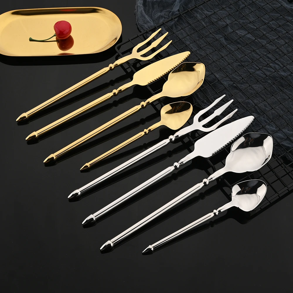 Mirror Gold Cutlery Sets Western Dinnerware 16Pcs Knife Fork Spoon Dinner Service Stainless Steel Flatware Sets Luxury Tableware