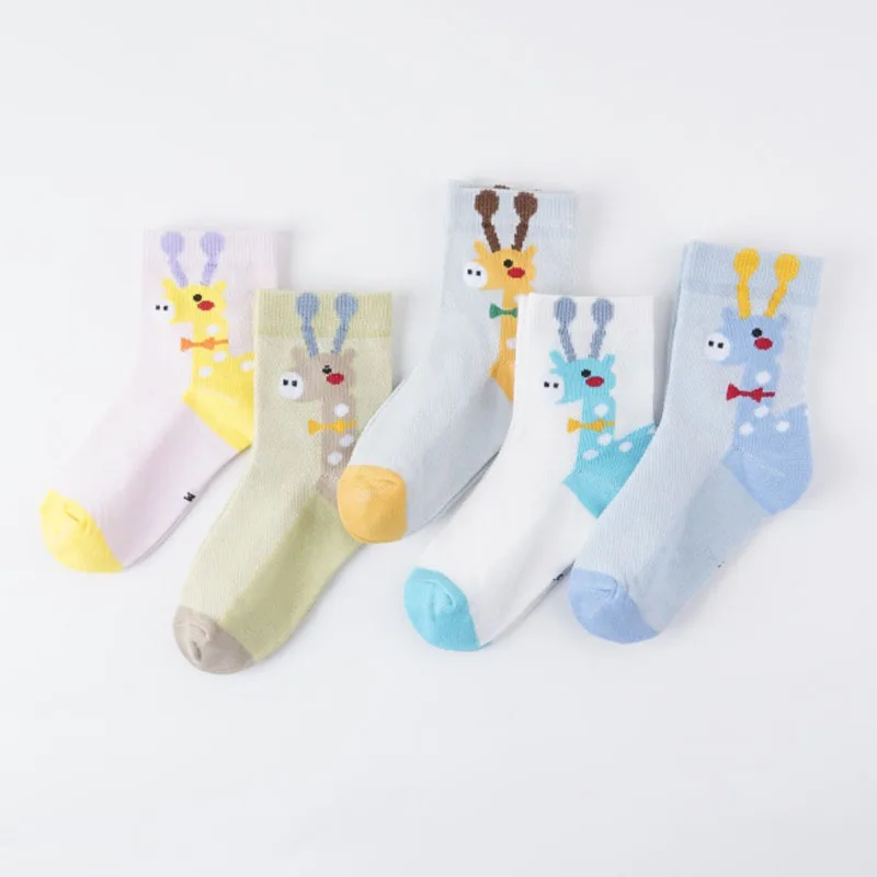 5 Pairs Kids Socks Cartoon Giraffe Pattern Comfortable Breathable Children Socks For Boys And Girls