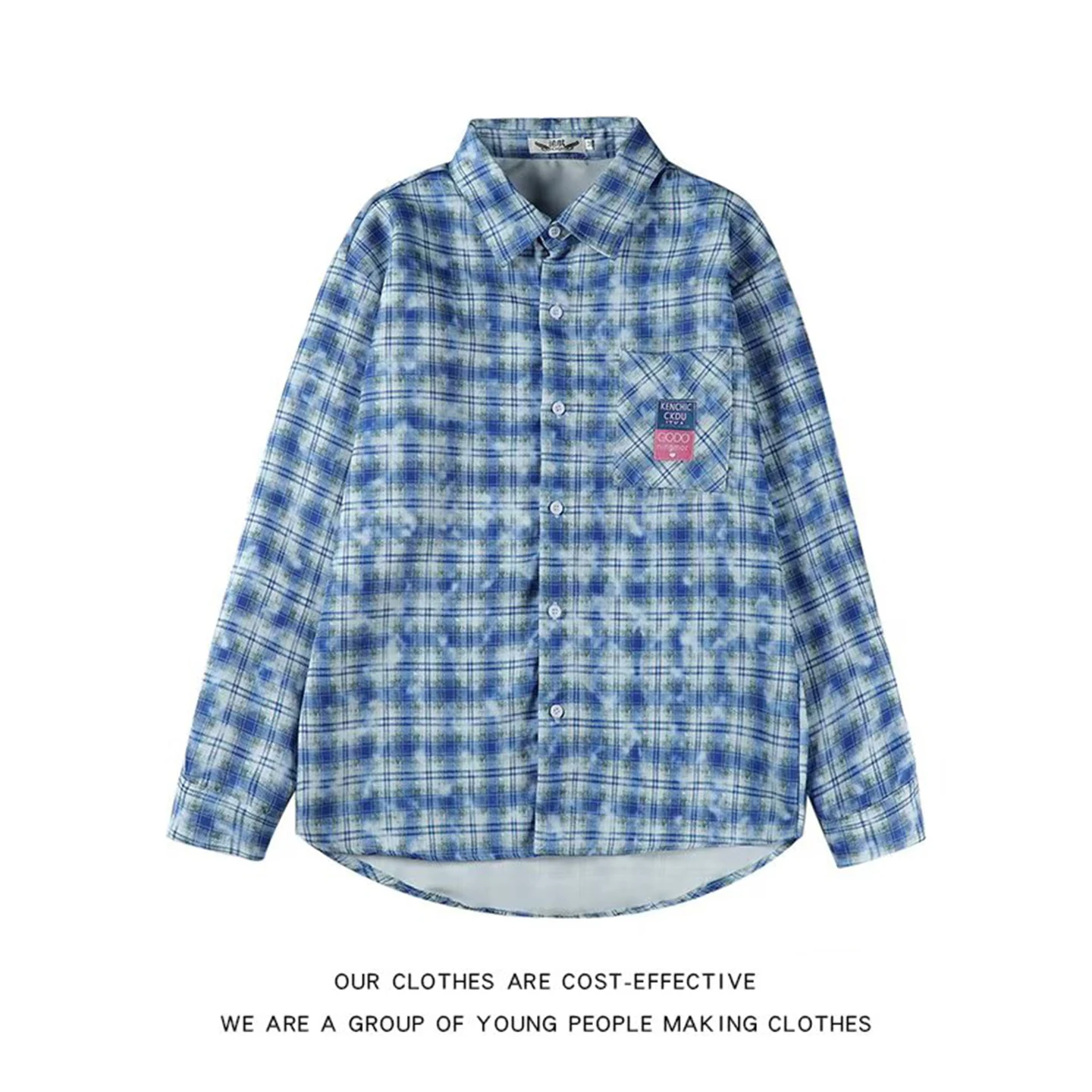 

Retro American Dyed Plaid Long Sve irt Loose Lazy Sle Men's Casual Outerwear Spring Autumn Versatile Student Faion