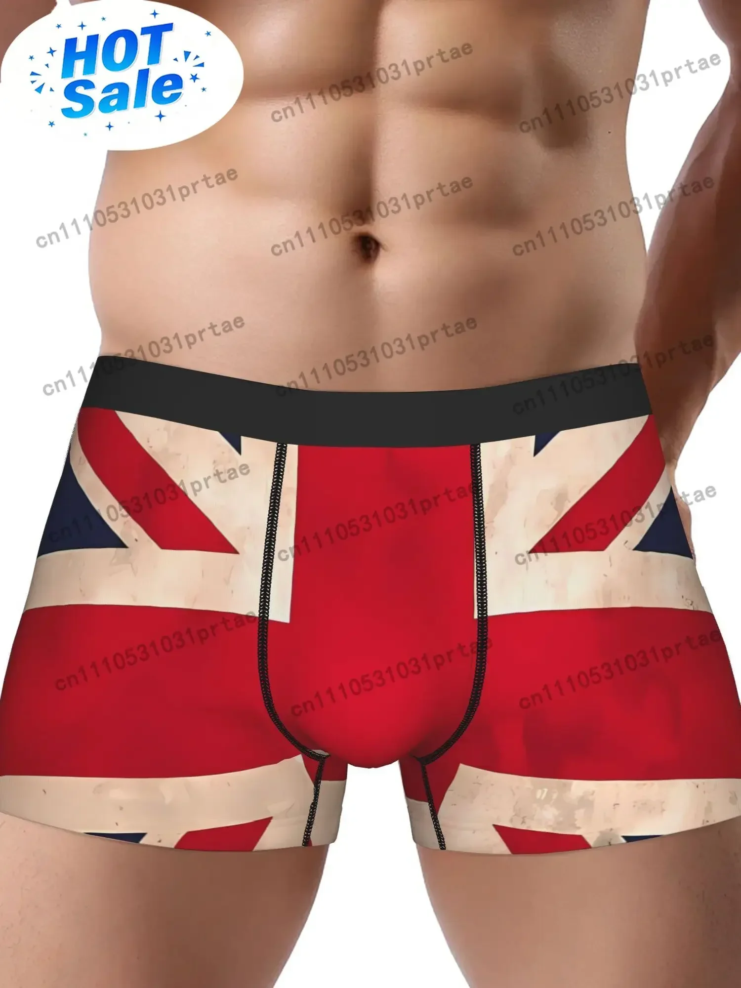 Union Jack Print Underwear Patriotic British Pride Design for Men Polyester Briefs with Elastic Waistband Non-Transparent  bLACK