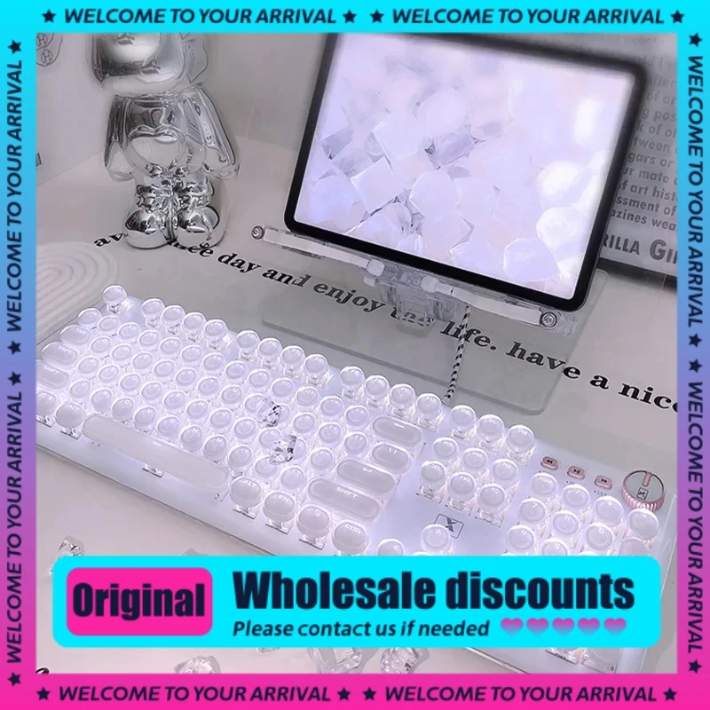 punk crystal wired teclado mecanico 104 teclas alto nivel de aparencia jogo de escritorio transparente completo 01