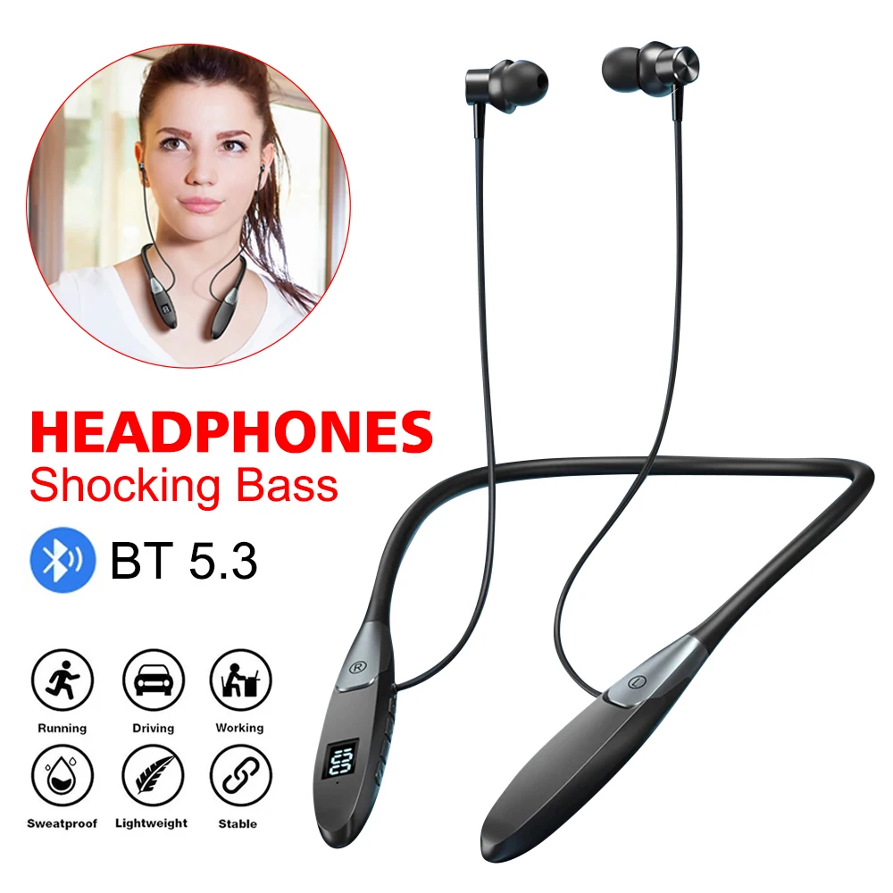 

Wireless Headphones Bluetooth 5.3 Neckband Earphones Sports Waterproof TWS Earbuds Blutooth Headset with Microphone Mic