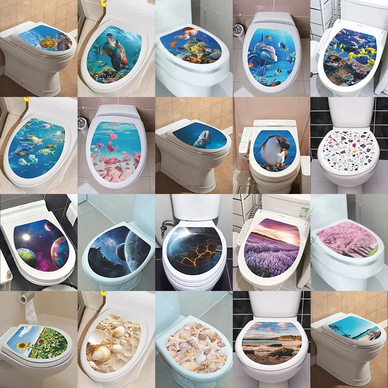 

Underwater World Wall Stickers Universe Starry Sky Seaside Scenery Toilet Stickers Self-Adhesive Home Decoration 3D Wallpaper