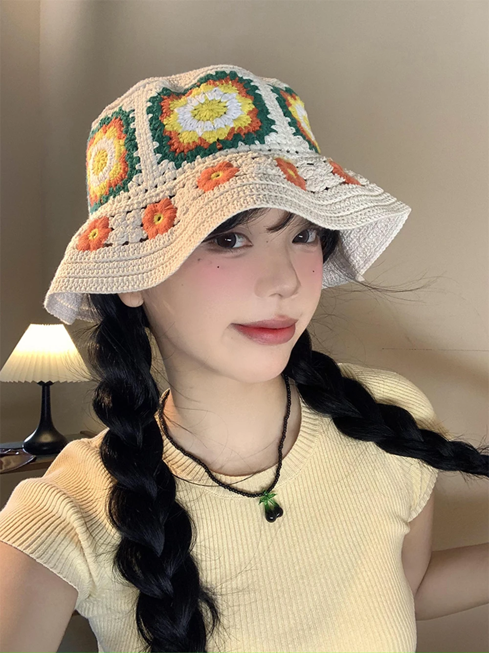 graceful Fashion Colorful Hook flower hat Hat Women\'s Autumn and Winter Cute Handmade Plush Hat Knitted Fisherman Bucket Hats