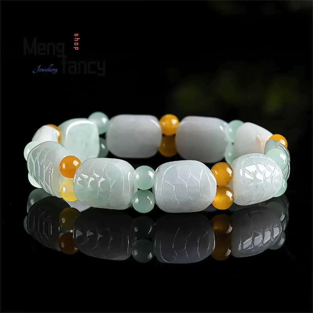 

Natural Myanmar A-goods Jadeite Turtle String Carving Rich Jade Bracelet Exquisite High-grade Fashion Fine Jewelry Holiday Gift