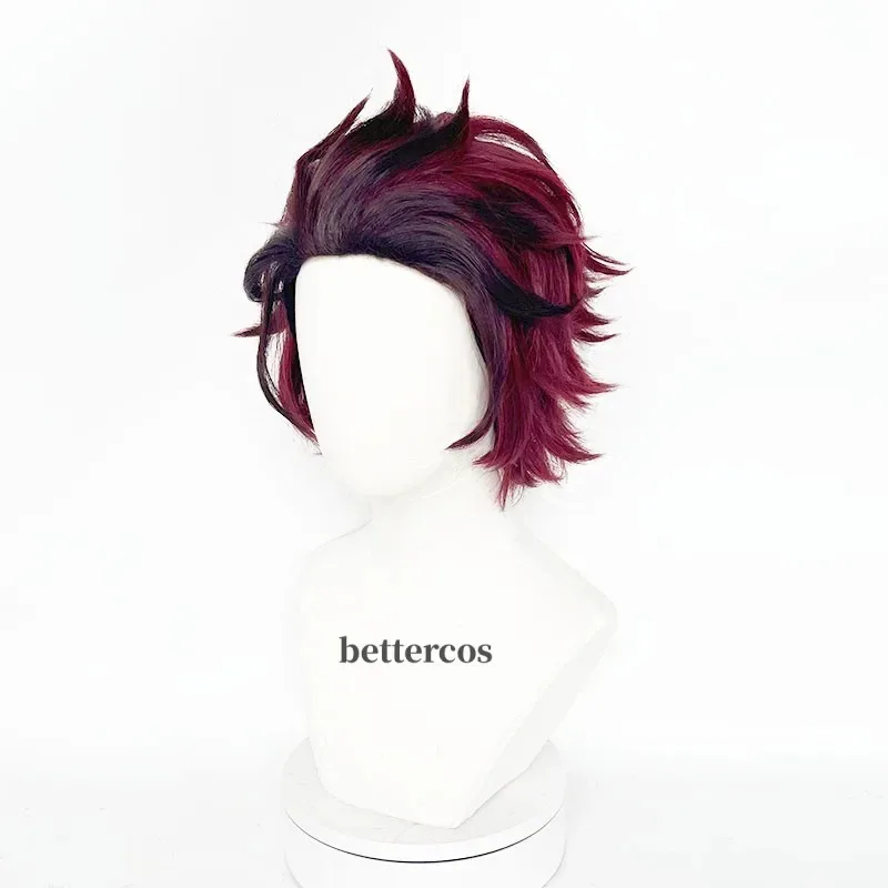 Tanjiro Kamado Peluca de cosplay Pelucas de cosplay de pelo corto marrón castaño resistente al calor + aretes