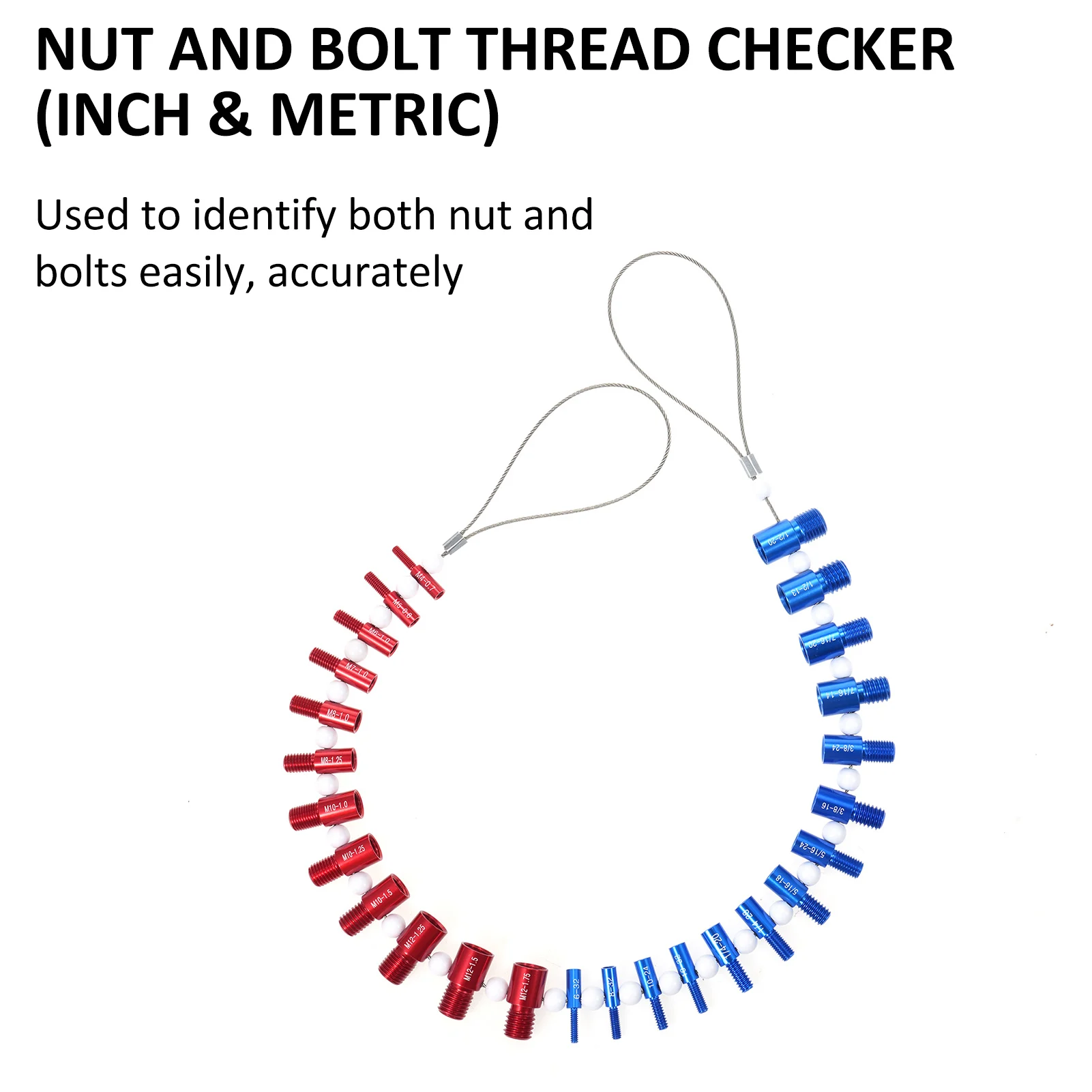 Nut and Bolt Thread Checker (Inch & Metric) Wire Loop Design 26 Male/Female Gauges 14Inch&12 Metric Nut Bolt Thread Size Checker