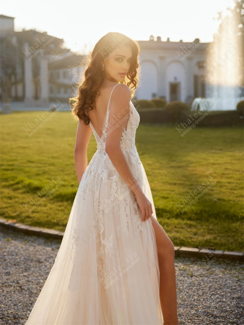 빈티지 웨딩 드레스 라인 신부 가운 Tulle Robes 민소매 Backless 매력적인 우아한 Vestidos De Novia Customized 2025