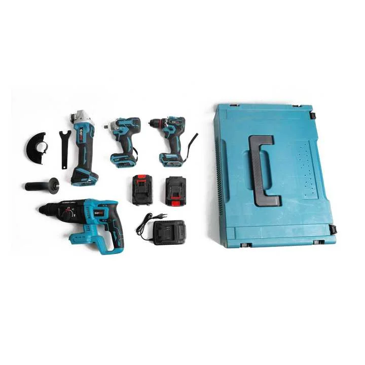 

Factory Direct Brushless Industrial Cordless 4 in 1Set Power Wrench Drill Angle Grinder Hammer Power Tool Set Hand tools