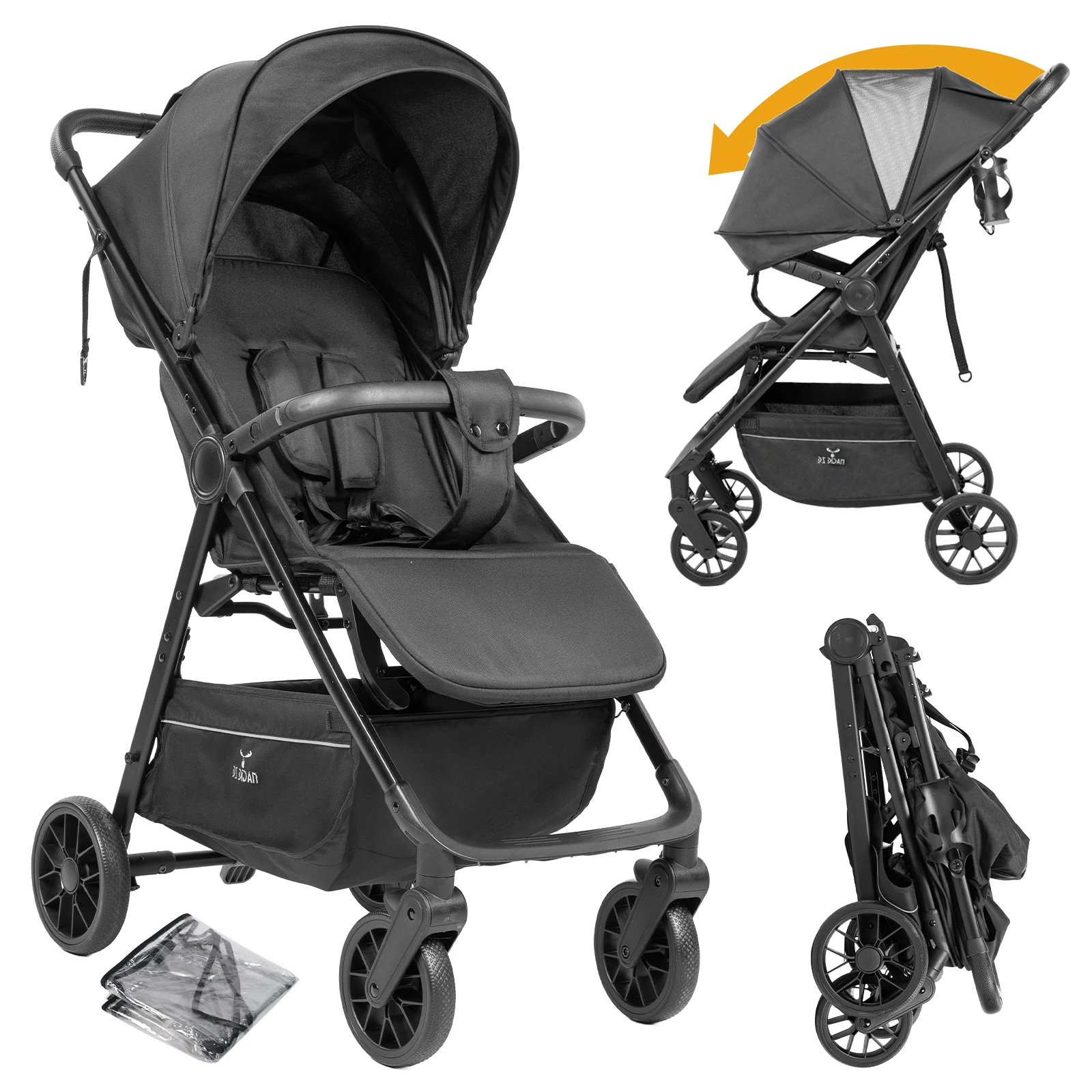 

2 in 1 Baby Stroller Foldable Lightweight Travel System breathable fabric daily use Newborn Pram with sunshade canopy