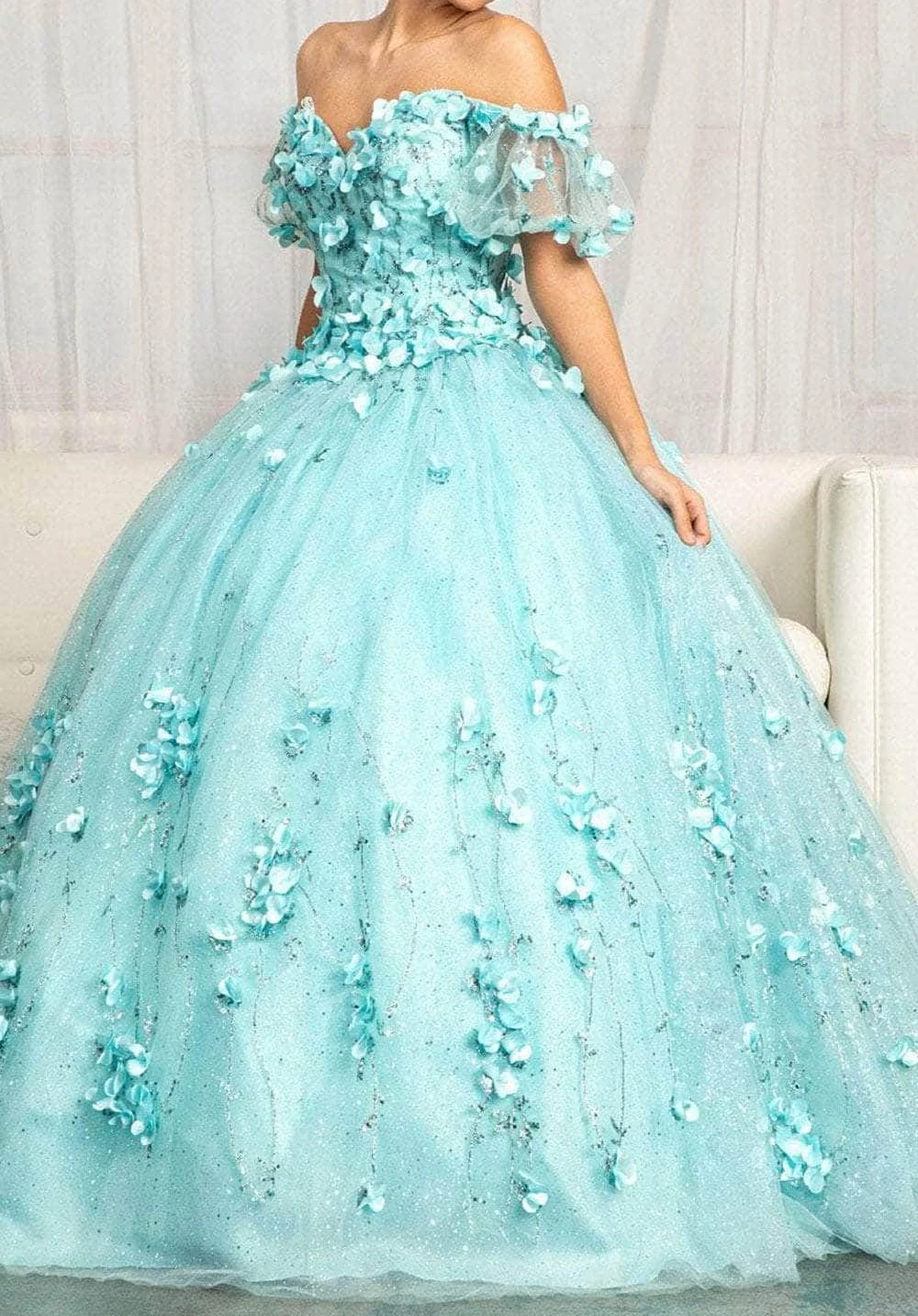 แขนปิดไหล่ค็อกเทลดอกไม้ Glitter Ballgown Strapless ดอกไม้ Appliques Quinceanera ชุด 2023