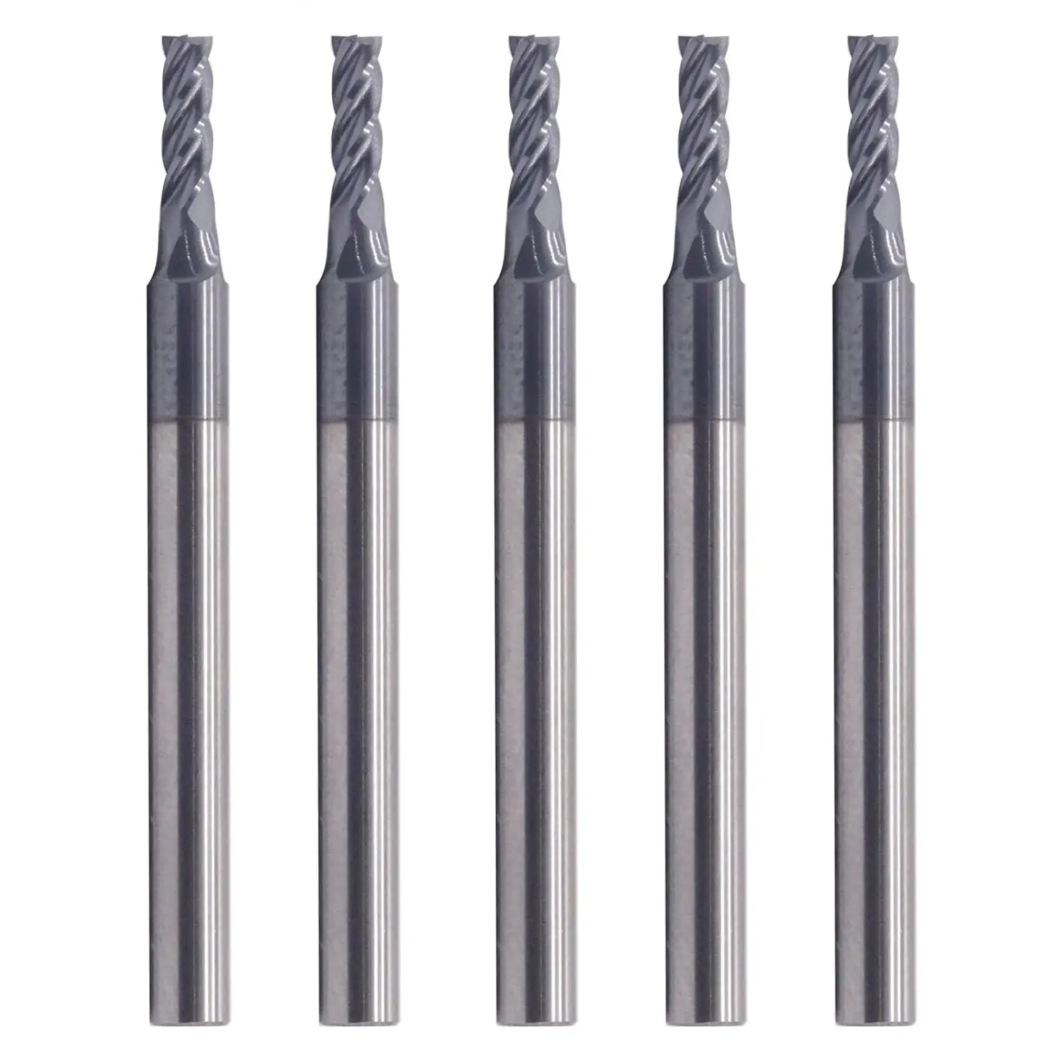 

5Pcs 5/64" Solid Carbide Square End Mills - AlTiN Coated, 4 Flute, 30° Helix, 5/64" Cutting, 1/8" Shank, 1/4" LOC, 1-1/2" OAL