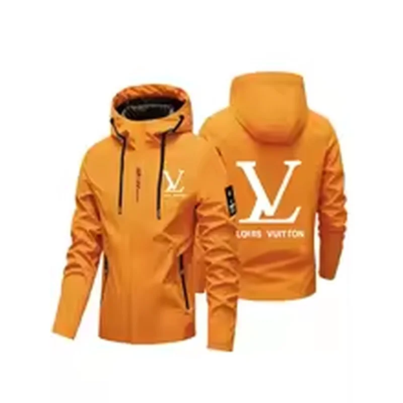 Men Hooded Windbreaker Large Letter Graphic Print Jacket, Waterproof Windproof Outdoor Hiking Coat Male Casual Streetwear Zipper