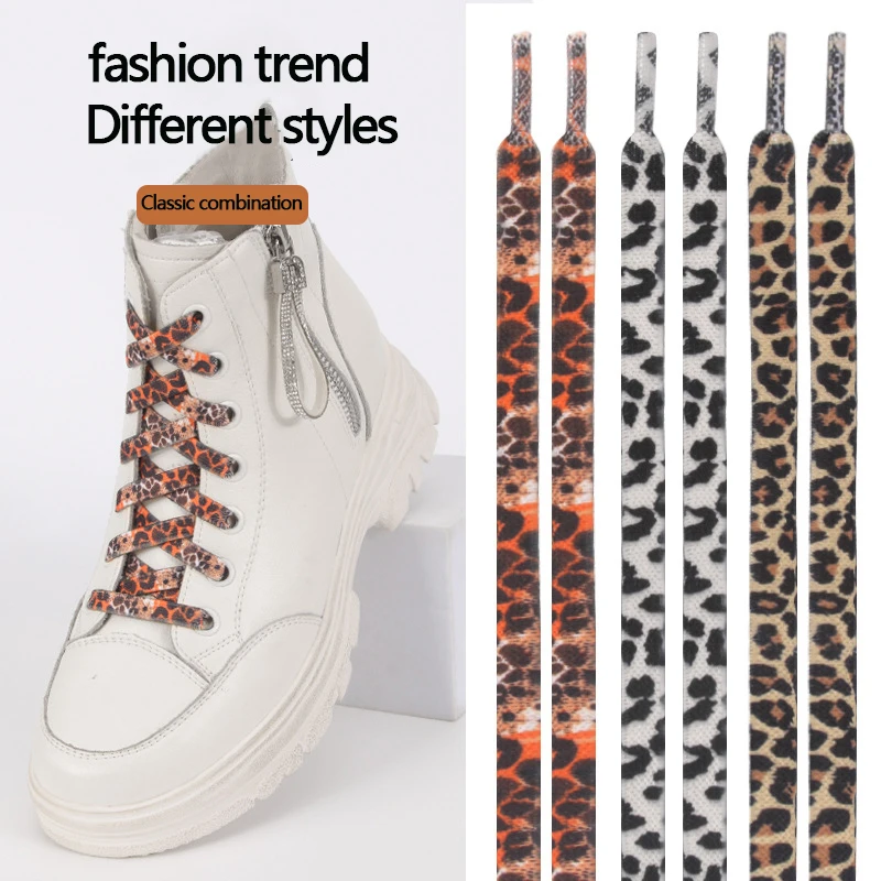Classic Leopard Print Flat Shoelaces – 1 Pair for Men & Women – Universal Fit for Sneakers, Boots & Outdoor Shoes