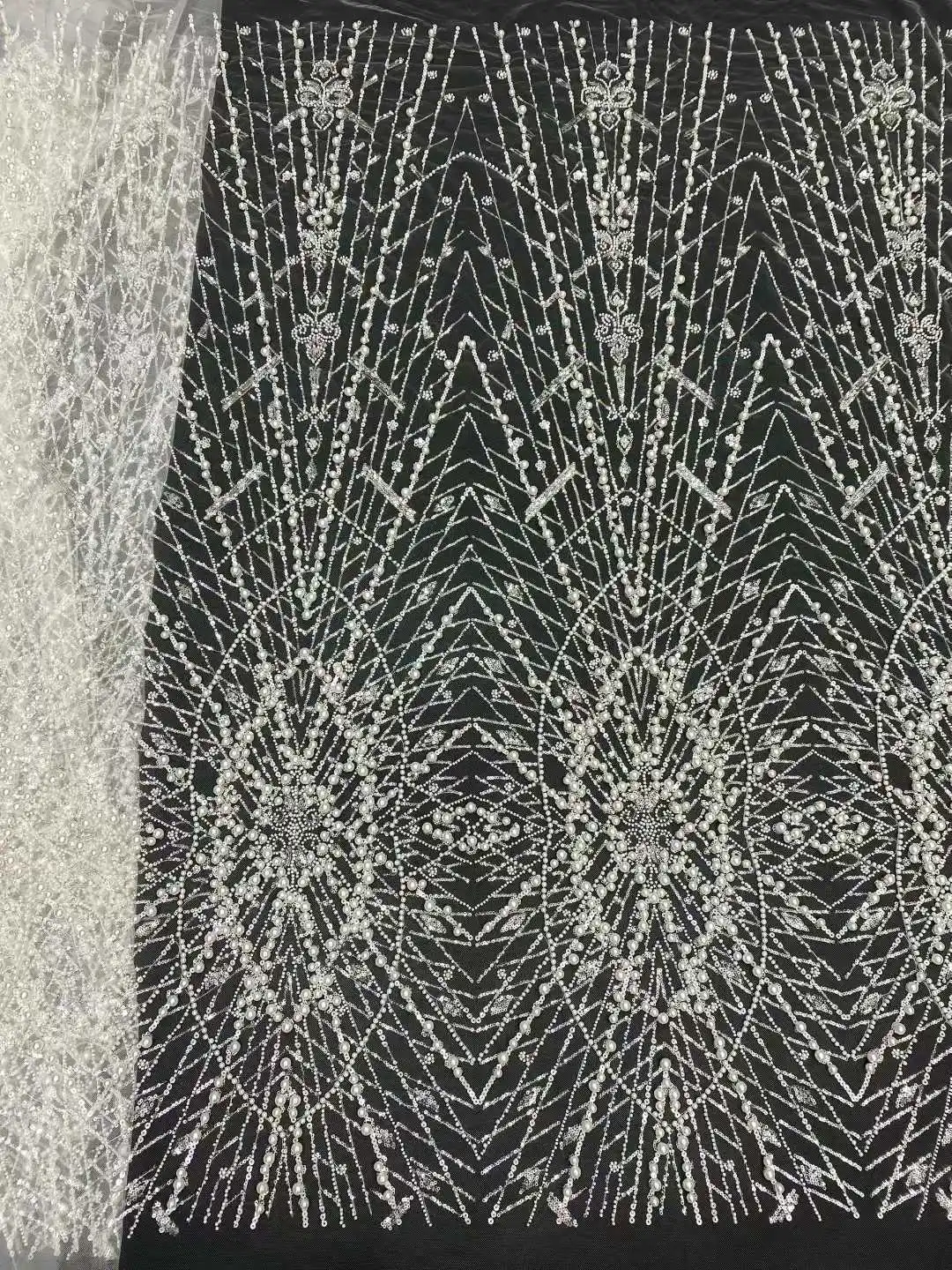 Gold African Heavy Big Beads Lace Fabric 2025 High Quality 5 Yard Nigerian Sequin Fabric French Material For Wedding Party Dress