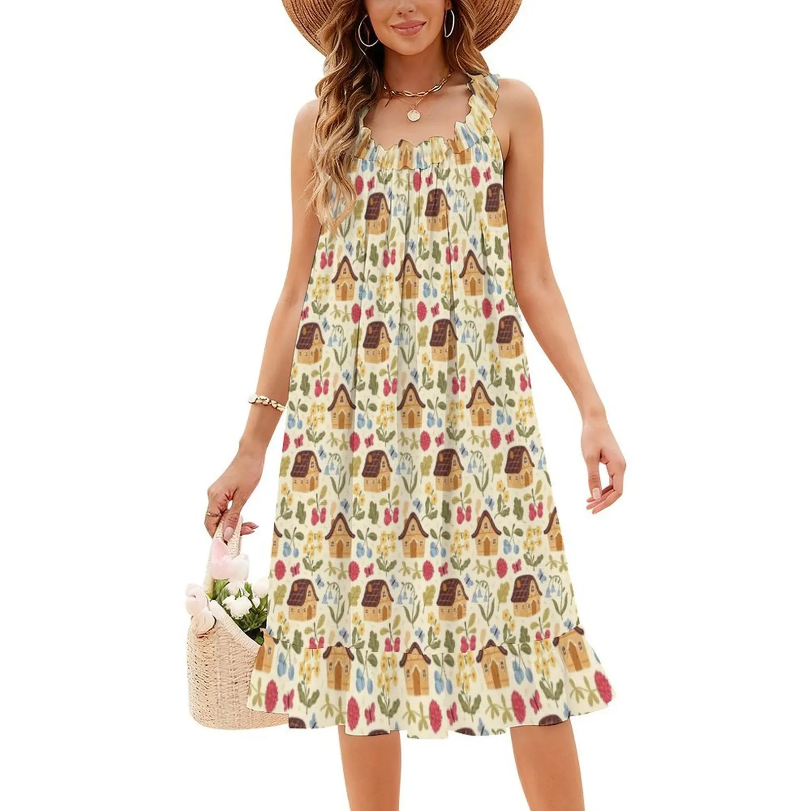 فستان كوخ نباتي بري مثير للإجازات للنساء على الشاطئ وحفلات أعياد الميلاد فستان قصير أنماط زهور برية نباتية