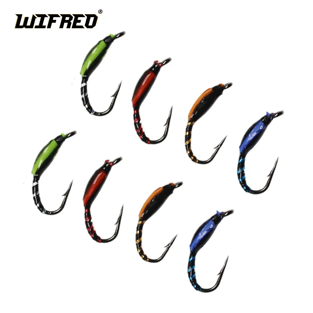 Wifreo 8pcs #14/16 Epoxy Midge Buzzer Nymph Fly Trout Fishing Lure Baits Insect UV Hegenen Body Flies