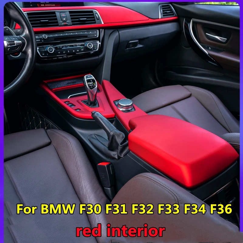 Car styling gear lever multimedia air conditioning panel inner handle cover BMW F30 F31 F32 F33 F34 F36 red interior accessories