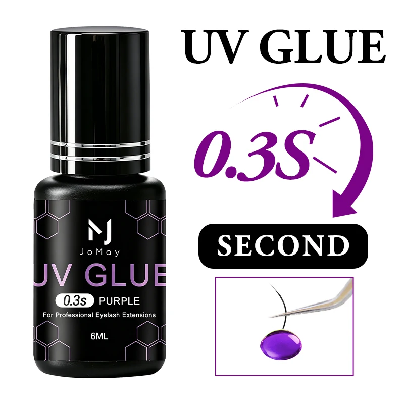JOMAY 0.3S UV Eyelash Glue for Extension Super Fast and Strong Glue for Lash Extension Supplies TPO-Free 6ml Black Purple UV