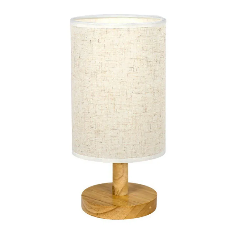 Solid wood desk lamp bedside lamp with USB function linen jute bedroom bedside lamp