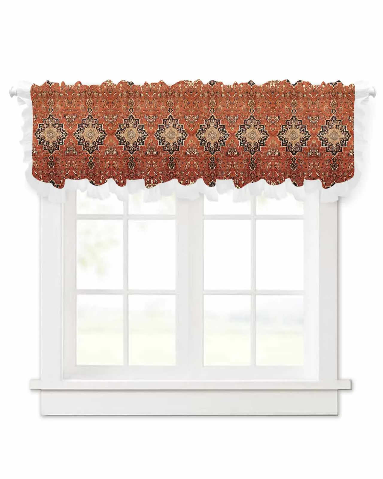 Retro Medieval Turkish Pattern Short Tulle Half Curtains for Living Room Kitchen Door Cafe Window Sheer Valance Drapes