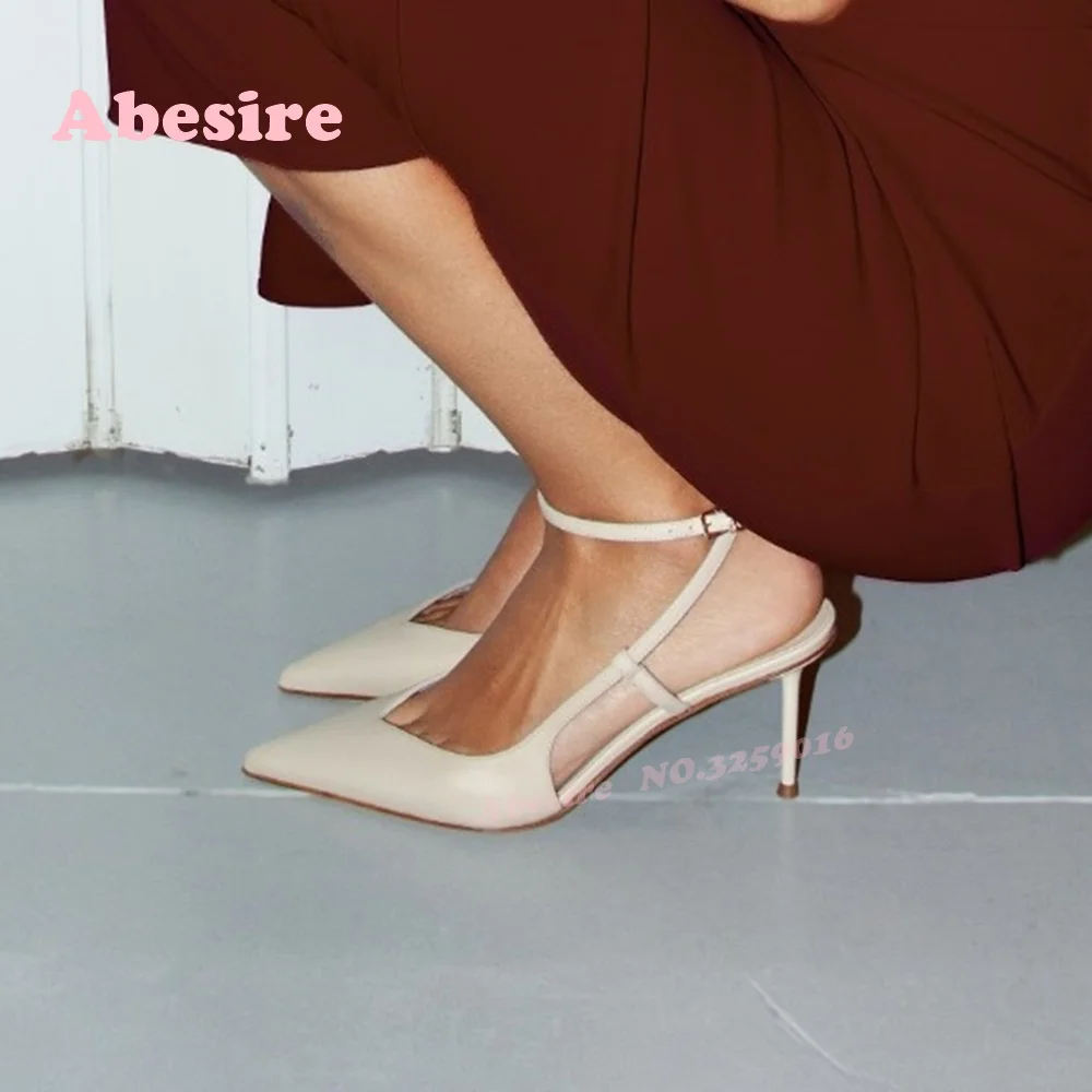 

Pointy Toe Buckled Slingback Pumps V-Cut Side Air Stiletto Heels Women's Pumps 2025 New Arrival Elegant Runway Shoes Solid Sexy