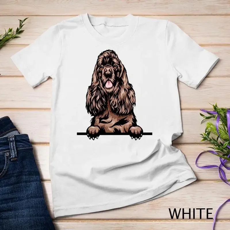 Camiseta unisex con diseño de perro Cocker Spaniel de chocolate Peeking